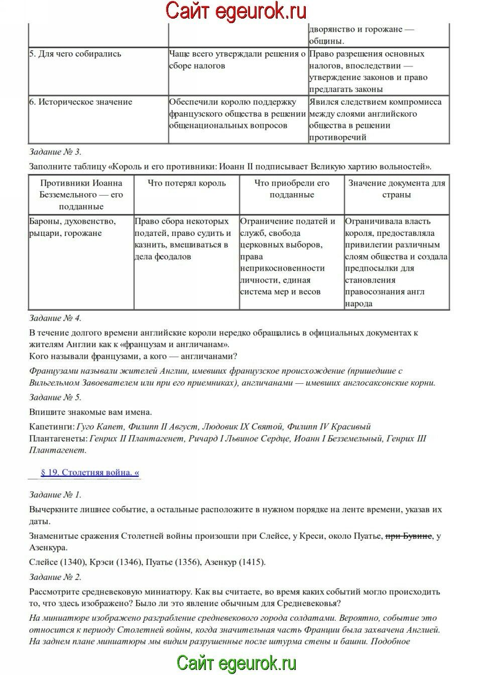История россии 6 класс параграф 18 таблица