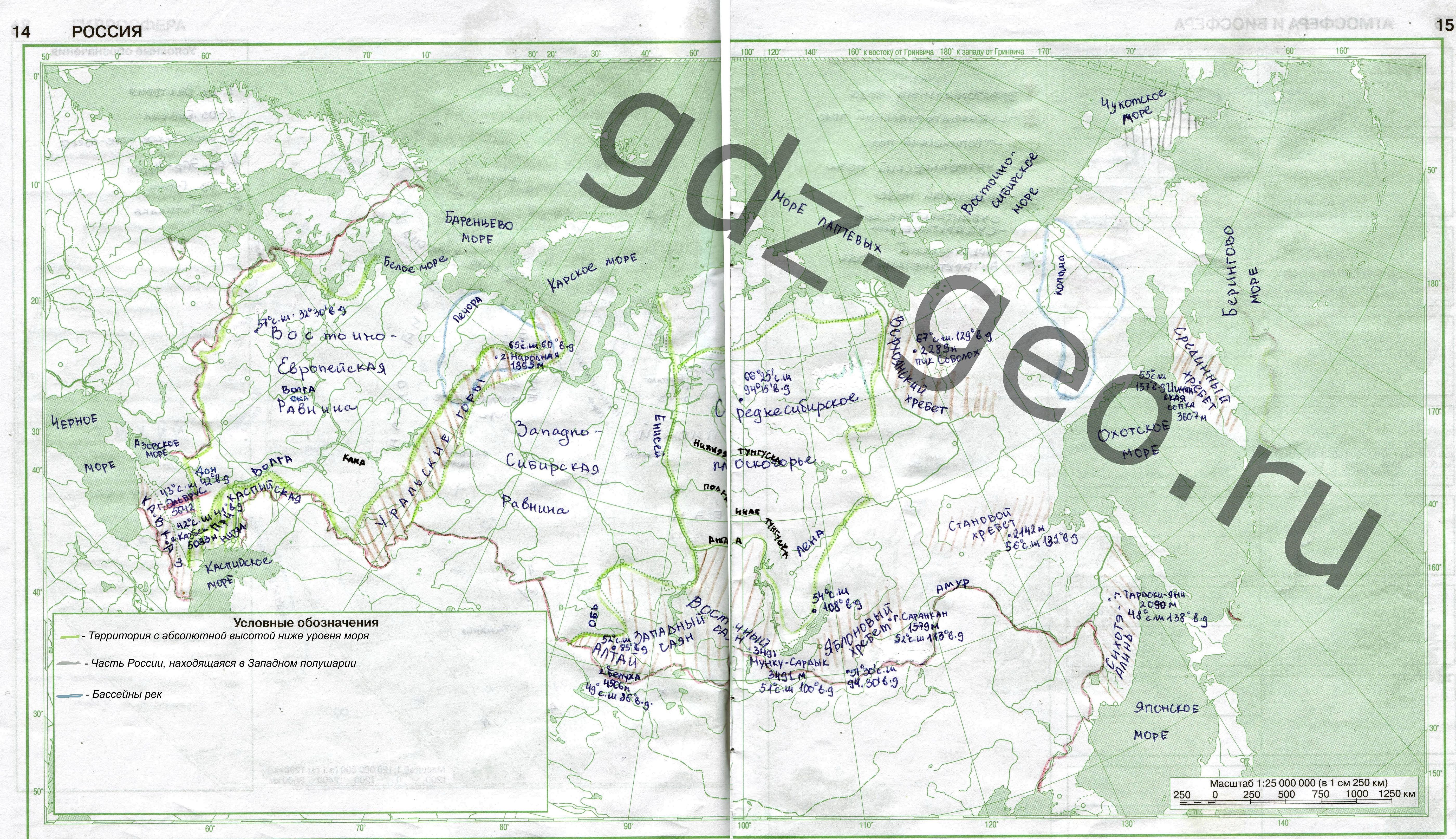 Контурная карта по географии 6 класс горы