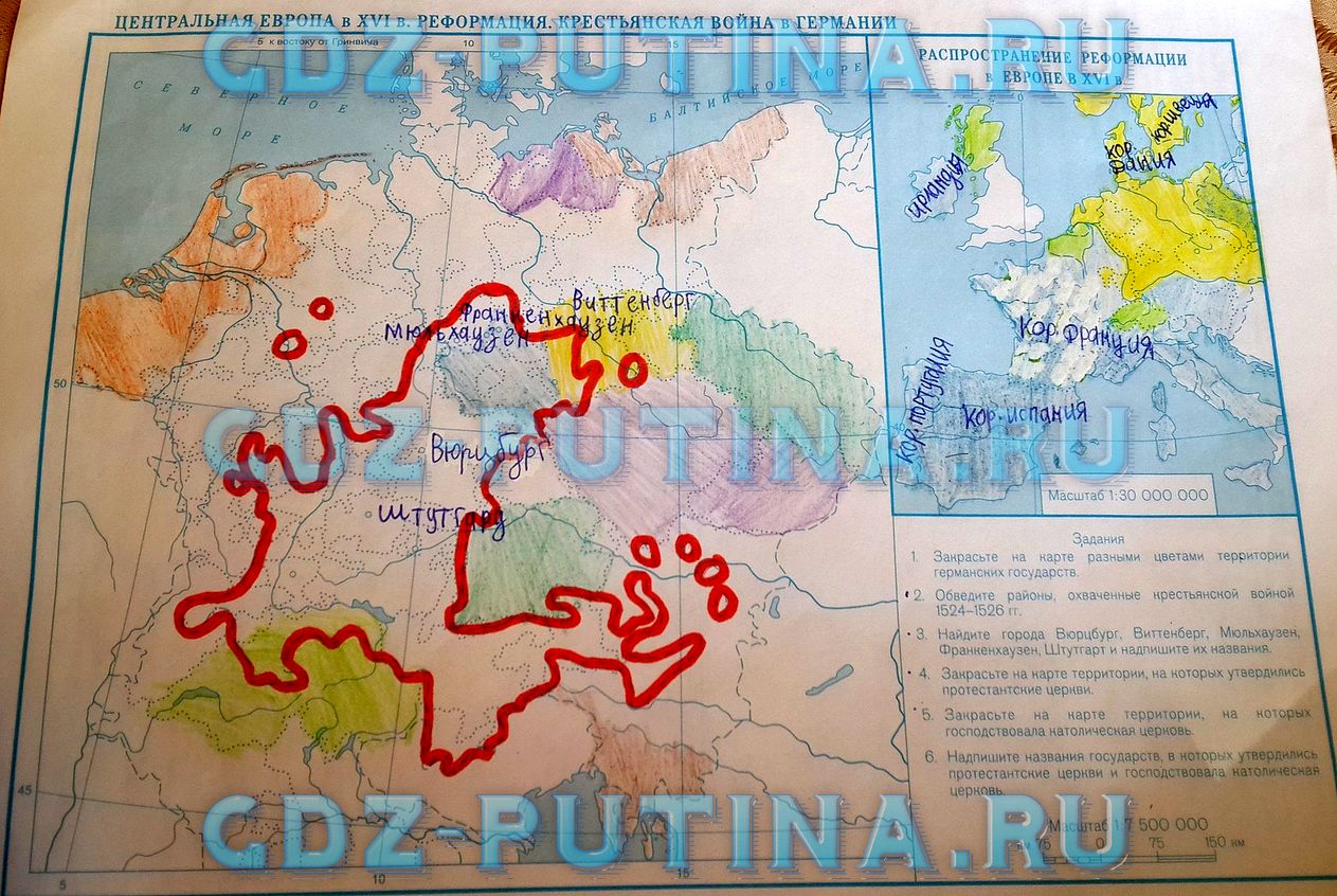 Контурная карта центральная европа в 16 веке реформация крестьянская война в германии